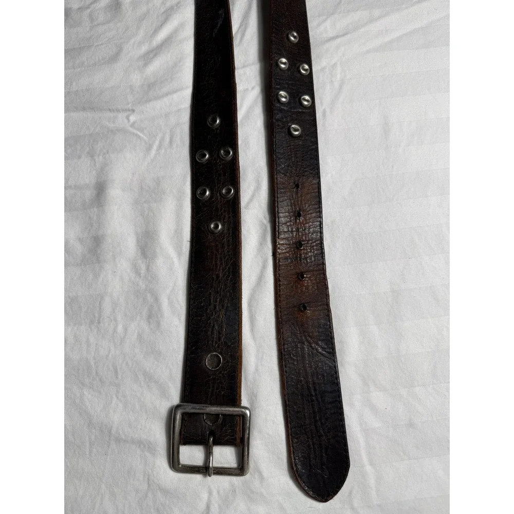 Vintage American Eagle Outfitters Mens Brown Distressed Studded Leather Belt 36